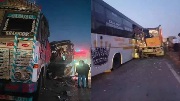 रायपुर जा रही यात्री बस की ट्रक से जोरदार भिड़ंत